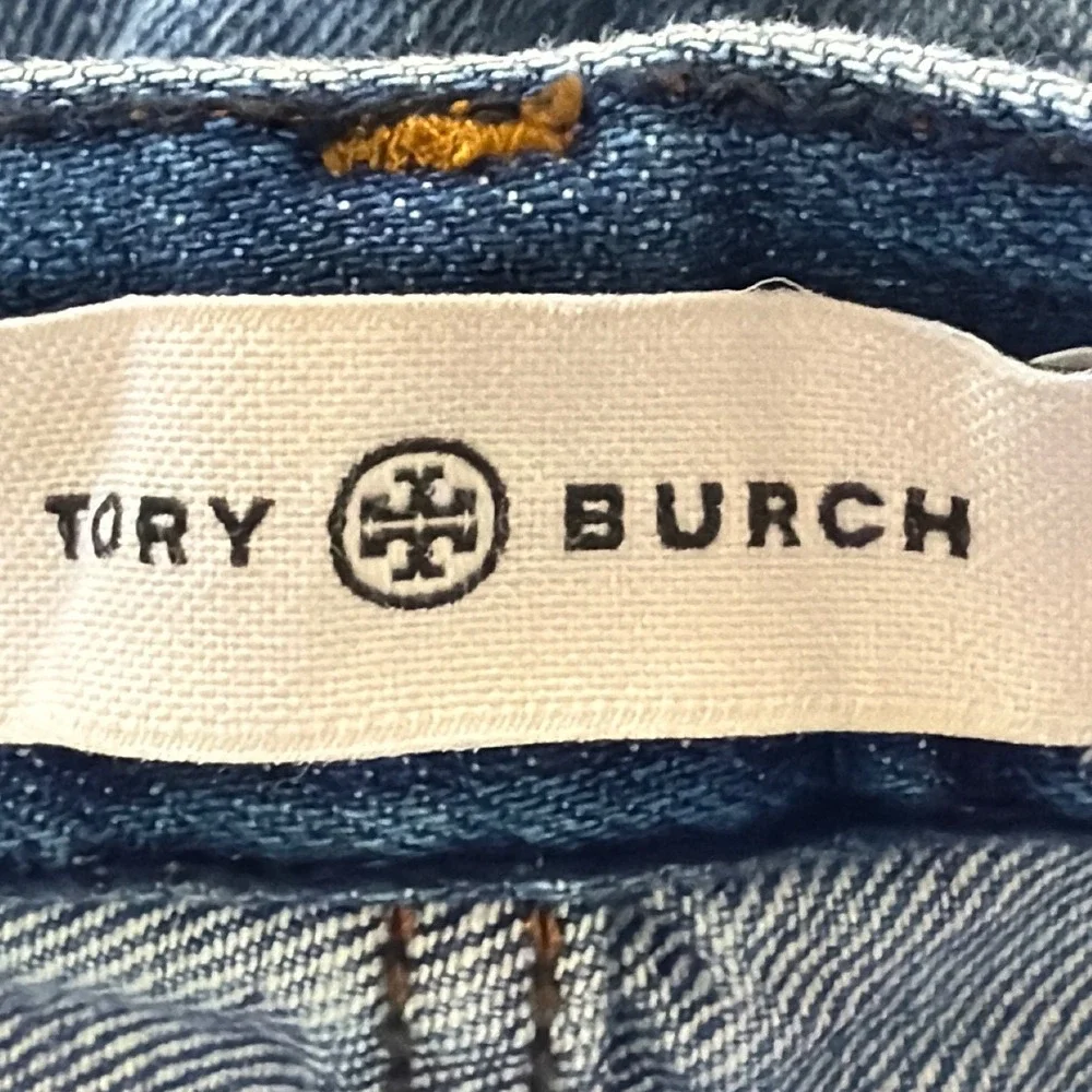 Tory Burch Button Fly Straight Leg Jeans Blue Wash Women's Size 25